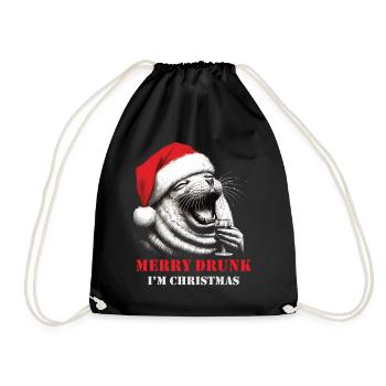Merry Drunk I'm Christmas Wein Spruch Weihnachten - Turnbeutel - Schwarz - Vorne