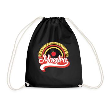 Teacher Shirt, Maestra Pencil Apple Rainbow Cute - Drawstring Bag - black - Front