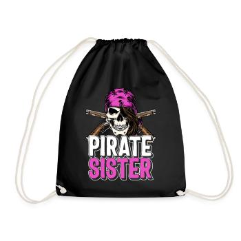 Piraten Shirt, Piratenschwester Totenschädel Skelett Eins - Turnbeutel - Schwarz - Vorne