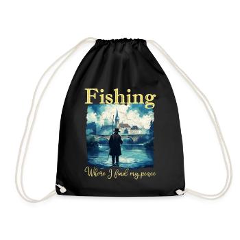 Fishing: Where I find my peace - Drawstring Bag - black - Front
