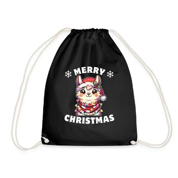 Weihnachtsmütze Weihnachten Lichterkette Lama - Turnbeutel - Schwarz - Vorne