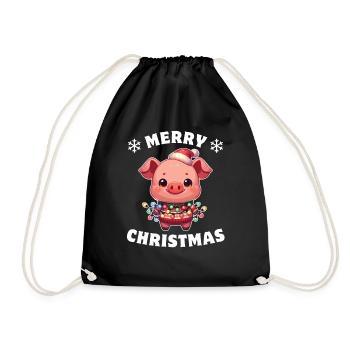 Père Noël chapeau Noël guirlandes lumineuses cochon - Sac de sport léger - noir - Devant