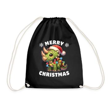 Dinosaurier Weihnachten Lichterkette Triceratops - Turnbeutel - Schwarz - Vorne