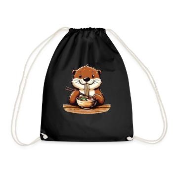 mignonne loutre mange des nouilles ramen loutres ramen ramen - Sac de sport léger - noir - Devant