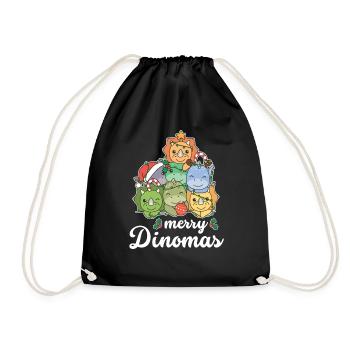 Merry Dinomas Wortspiel Dino Weihnachten - Turnbeutel - Schwarz - Vorne