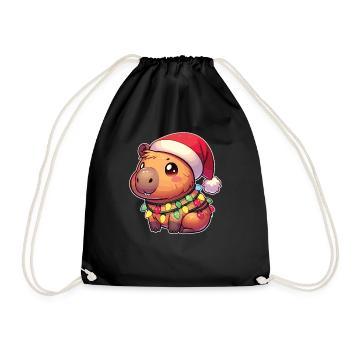 Père Noël chapeau Noël guirlandes lumineuses Capybara - Sac de sport léger - noir - Devant