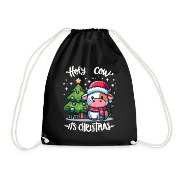 Cute cow celebrates Christmas with gifts - Drawstring Bag - black - Front