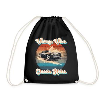 Vintage-Vibes, klassische Fahrgeschäfte - Turnbeutel - Schwarz - Vorne