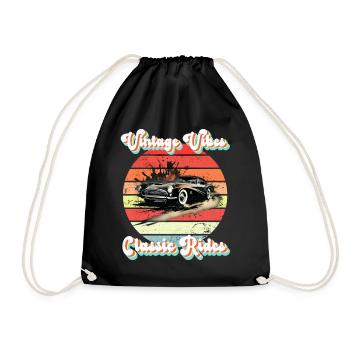 Vintage Vibes, Classic Rides - Drawstring Bag - black - Front