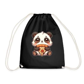 Panda's Pizza Lovers Panda Loves Pizza - Drawstring Bag - black - Front