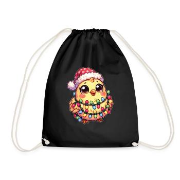 Père Noël chapeau Noël guirlandes lumineuses poulet - Sac de sport léger - noir - Devant