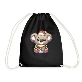 Santa Hat Christmas Fairy Lights Koala - Drawstring Bag - black - Front
