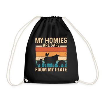 My Homies Are Safe from My Plate Retro Vegan Lover - Turnbeutel - Schwarz - Vorne