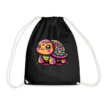 Turtle Kawaii Colorful Shell - Drawstring Bag - black - Front