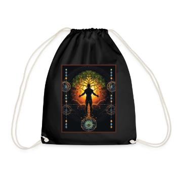 Chakra und Klimmzugbaum des Lebens, spirituelle Energie - Turnbeutel - Schwarz - Vorne