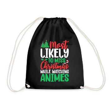 Lustige Weihnachten Anime Otaku Weihnachtsfamilie - Turnbeutel - Schwarz - Vorne