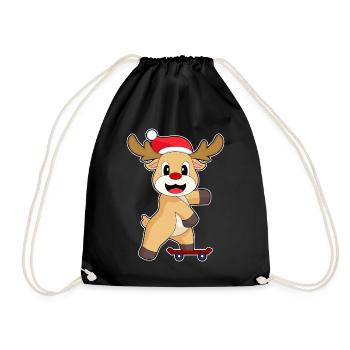 Reindeer Christmas Skateboard - Drawstring Bag - black - Front
