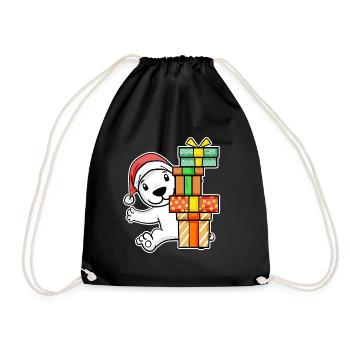 Ours polaire avec bonnet de Père Noël et cadeau de Noël - Sac de sport léger - noir - Devant