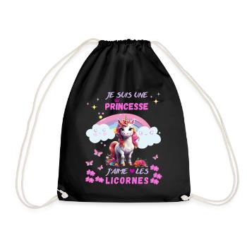 Je suis une princesse j'aime les licornes - Sac de sport léger - noir - Devant