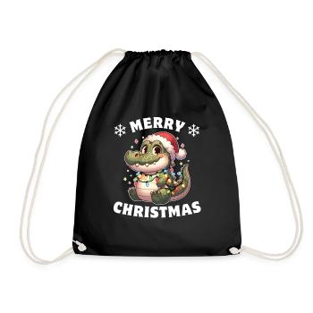 Père Noël chapeau Noël guirlandes lumineuses Crocodile - Sac de sport léger - noir - Devant