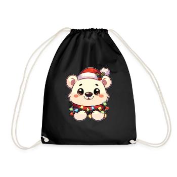 Père Noël chapeau Noël guirlande lumineuse ours polaire - Sac de sport léger - noir - Devant