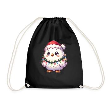 Père Noël chapeau Noël guirlandes lumineuses poulet - Sac de sport léger - noir - Devant
