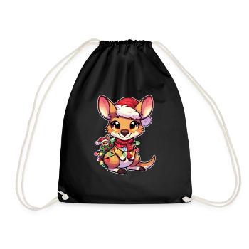 Père Noël chapeau Noël guirlandes lumineuses kangourou - Sac de sport léger - noir - Devant