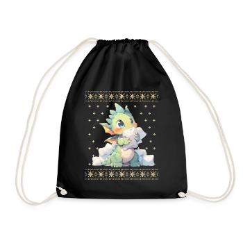 Kawaii Dragon in Ugly Christmas Sweater Style - Drawstring Bag - black - Front