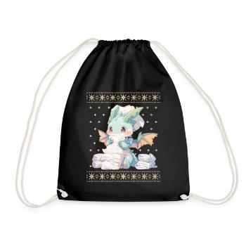 Kawaii Dragon in Ugly Christmas Sweater Style - Drawstring Bag - black - Front