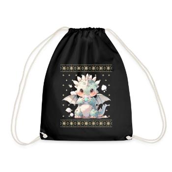 Kawaii Dragon in Ugly Christmas Sweater Style - Drawstring Bag - black - Front