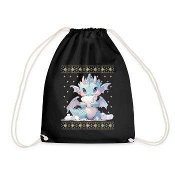 Kawaii Dragon in Ugly Christmas Sweater Style - Drawstring Bag - black - Front
