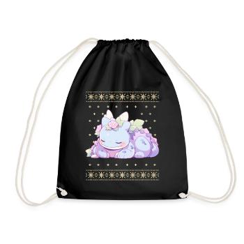 Kawaii Dragon in Ugly Christmas Sweater Style - Drawstring Bag - black - Front