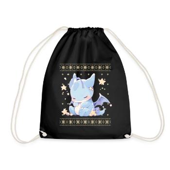 Kawaii Dragon in Ugly Christmas Sweater Style - Drawstring Bag - black - Front