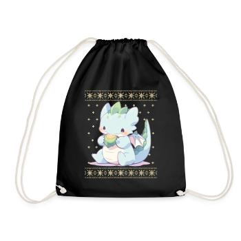 Kawaii Dragon in Ugly Christmas Sweater Style - Drawstring Bag - black - Front
