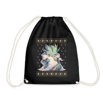 Kawaii Dragon in Ugly Christmas Sweater Style - Drawstring Bag - black - Front