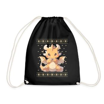 Kawaii Dragon in Ugly Christmas Sweater Style - Drawstring Bag - black - Front