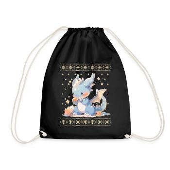 Kawaii Dragon in Ugly Christmas Sweater Style - Drawstring Bag - black - Front