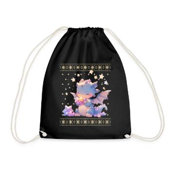 Kawaii Dragon in Ugly Christmas Sweater Style - Drawstring Bag - black - Front