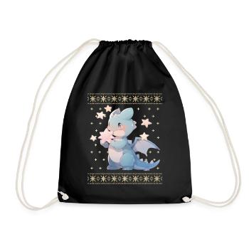 Kawaii Dragon in Ugly Christmas Sweater Style - Drawstring Bag - black - Front