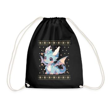 Kawaii Dragon in Ugly Christmas Sweater Style - Drawstring Bag - black - Front