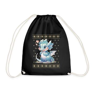 Kawaii Dragon in Ugly Christmas Sweater Style - Drawstring Bag - black - Front