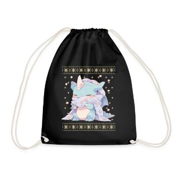 Kawaii Dragon in Ugly Christmas Sweater Style - Drawstring Bag - black - Front
