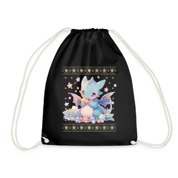 Kawaii Dragon in Ugly Christmas Sweater Style - Drawstring Bag - black - Front