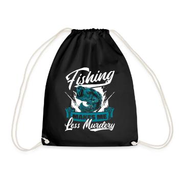 Fishing Makes Me Less Murdery Spinnfischer Angler - Turnbeutel - Schwarz - Vorne