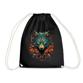 Wolf Wolf Head Mystical Floral Nature Wilderness Art - Drawstring Bag - black - Front