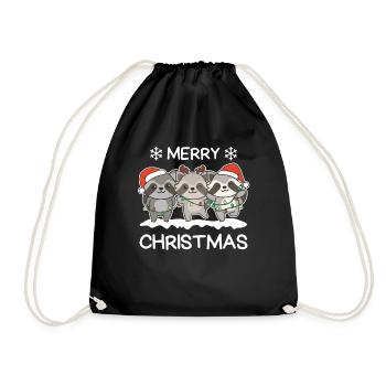Merry Christmas Raccoon Christmas Eve Raccoons - Drawstring Bag - black - Front