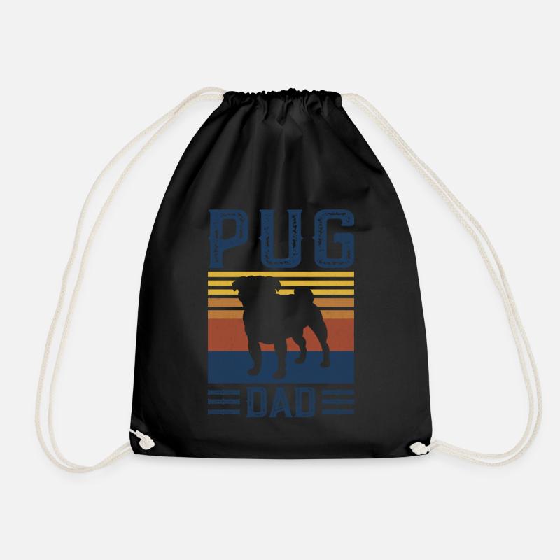 Pug Dad Dog Vintage Retro - Drawstring Bag - black