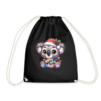 Santa Hat Christmas Fairy Lights Koala - Drawstring Bag - black - Front