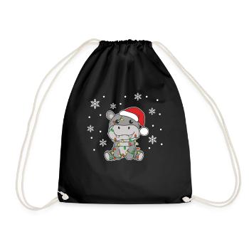 Hippo Christmas Winter Animals Hippos - Drawstring Bag - black - Front