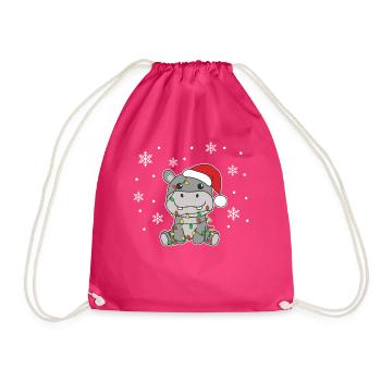 Hippo Christmas Winter Animals Hippos - Drawstring Bag - fuchsia - Front